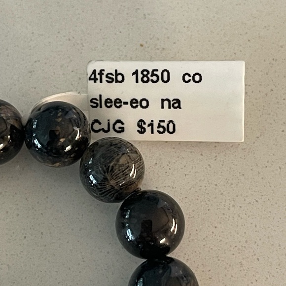 Elegant Black Fossil Coral and Blue Apatite Beaded Bracelet 6.5” - Picture 5 of 9